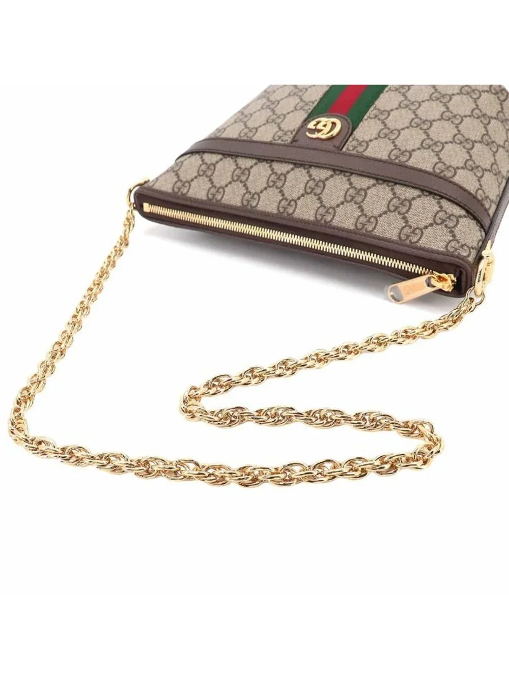 Gucci Ophidia Chain Shoulder Bag GG Supreme Canvas Leather Beige Brown